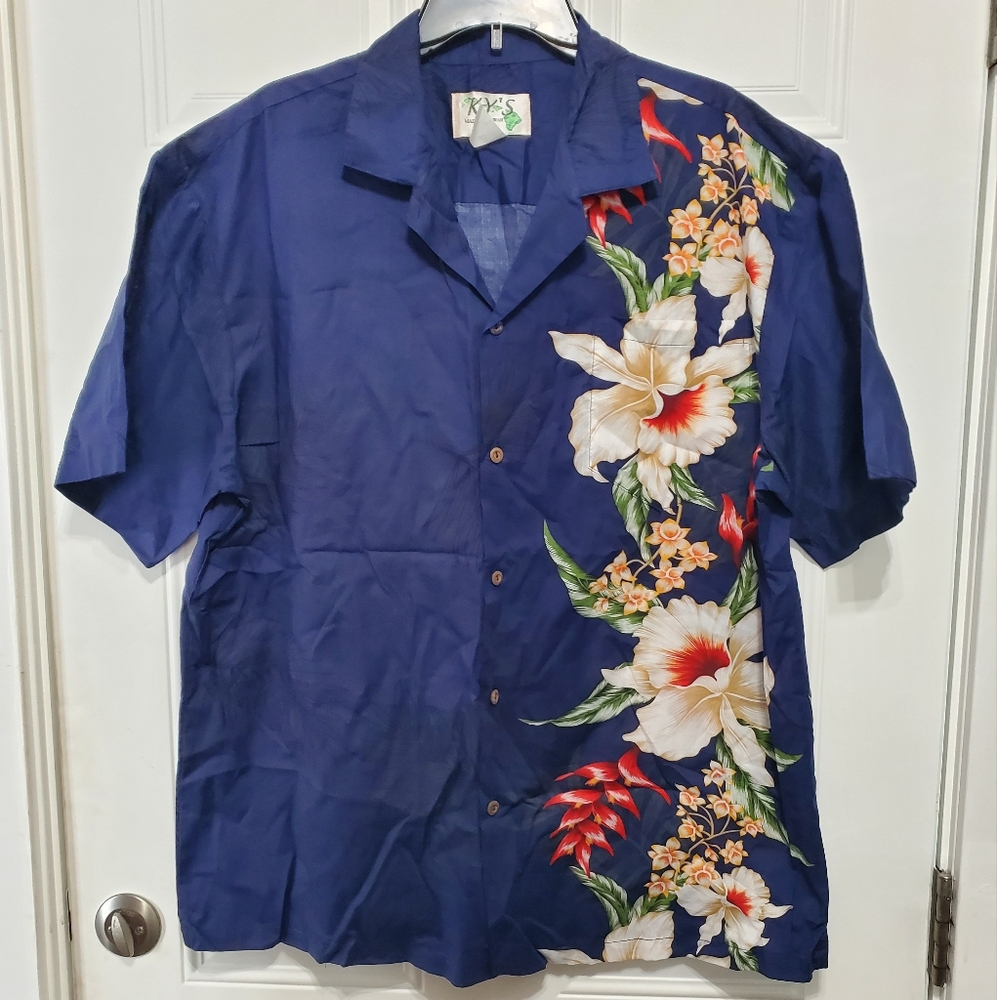 Men's Orchids Heliconia Hawaiian Shirt Side Border - Picture 3 of 10